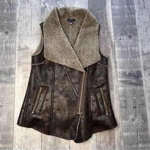WOMAN Sherpa Lined Brown Asymmetrical Vest Jacket S/M
